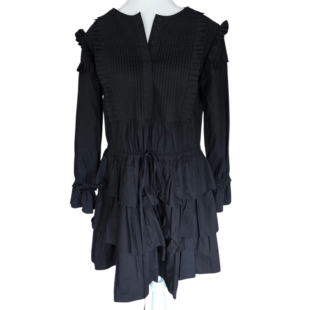 English Factory Ruffle Tiered Black Dress Size Medium